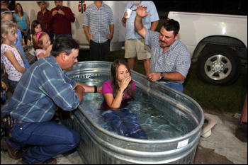 Baptism at Cowboy Church. Williston Horseman's Park, October 2008.