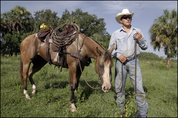 Justin Gopher with Cracker horse. Big Cypress Seminole Indian Reservation, July 2007.