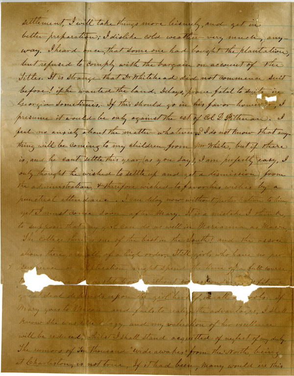 Letter of January 21, 1861, from E. J. Blackshear to Mrs. Pittman