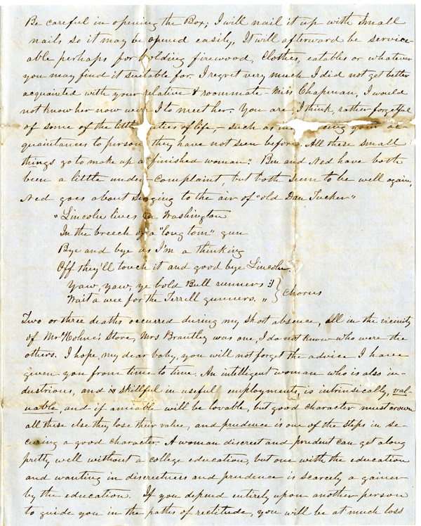 Letter of October 13, 1861, from E. J. Blackshear to My Dear Daughter