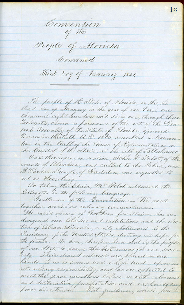 Florida Convention of the People, Minutes, 1861-1862.