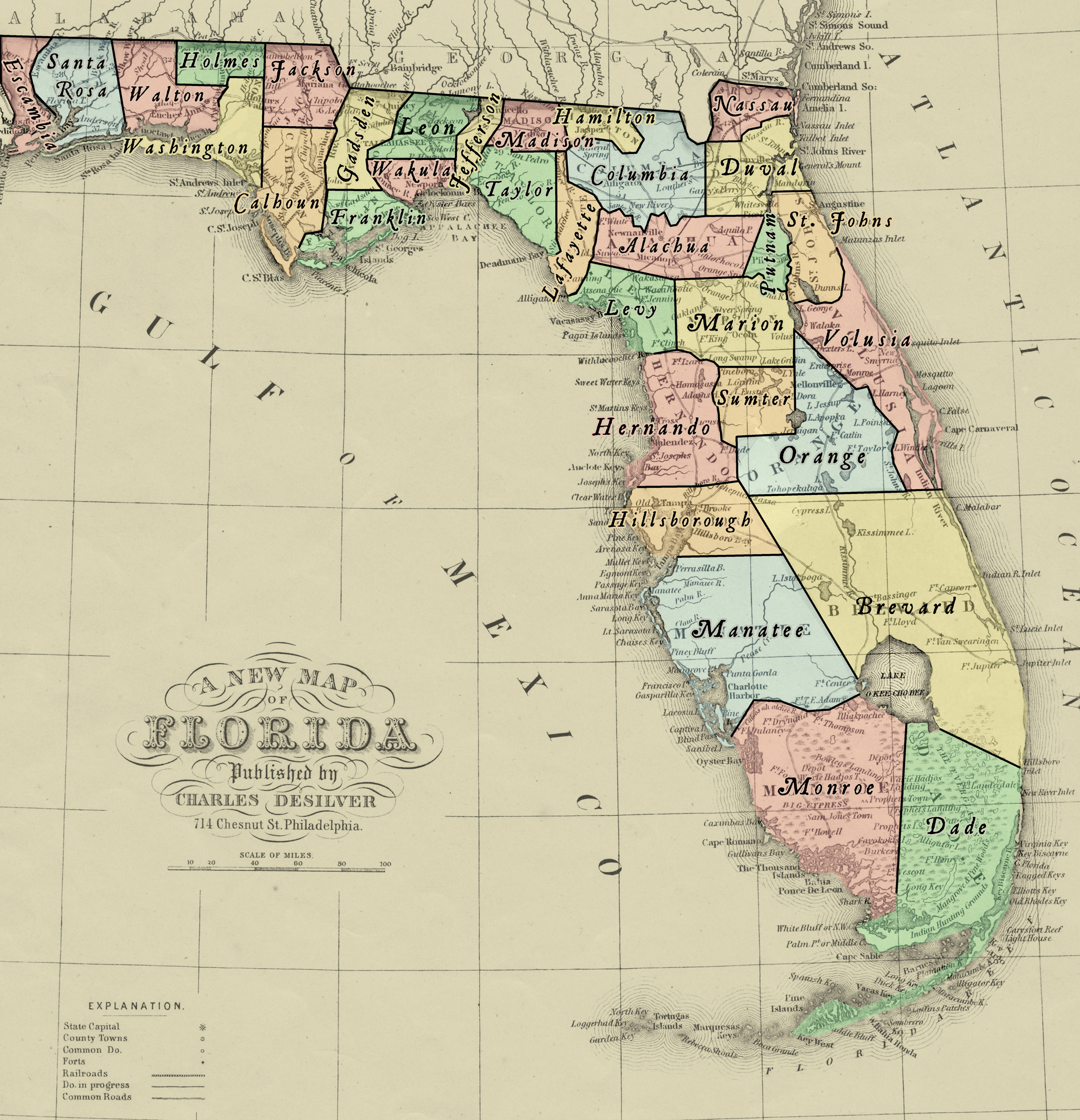 Clickable Map Search adapted from Charles Desilver's "A New Map of Florida" (1859)