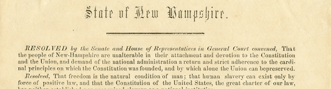 Anti-slavery resolutions from the State of New Hampshire to the State of Florida, December 1, 1858