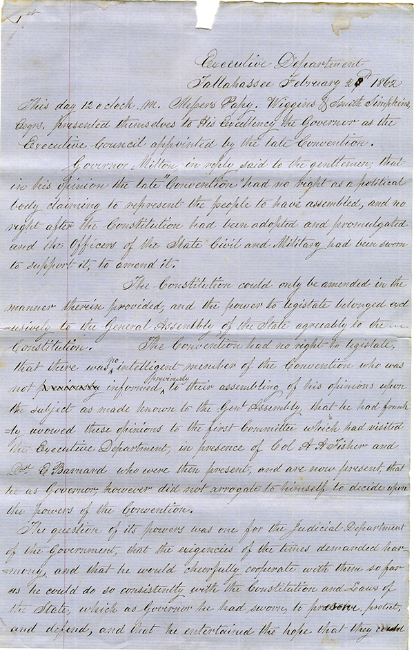 Minutes of the Executive Council, February 28, 1862
