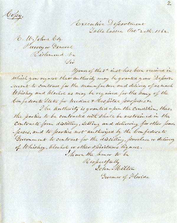 John Milton to E. W. Johns, October 20, 1862 
