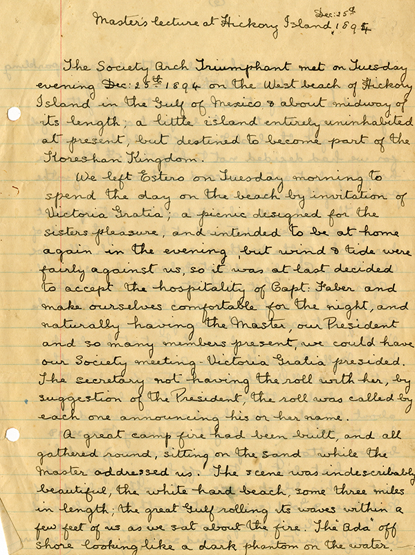 Master’s lecture at Hickory Island, 1894
