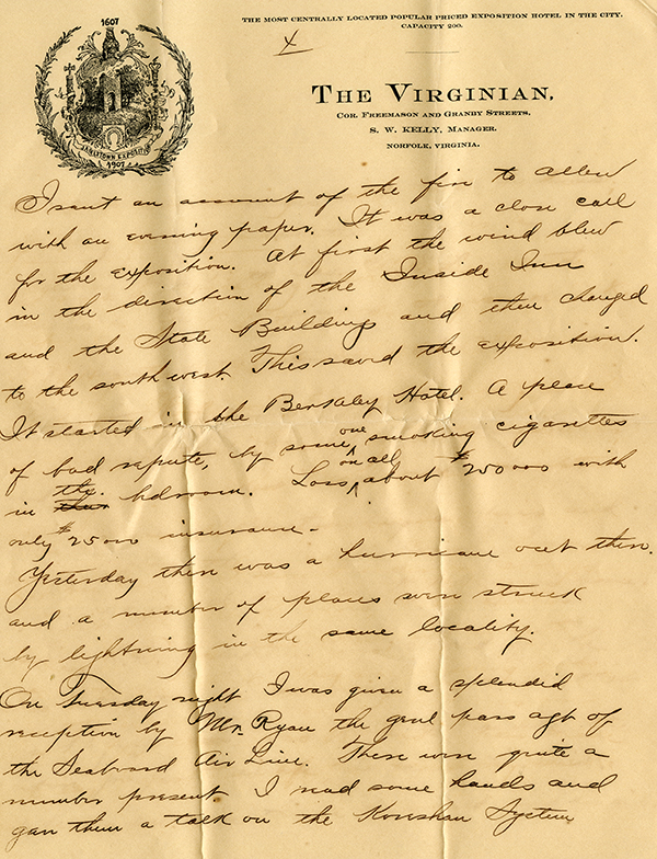 Letter from Henry D. Silverfriend to Cyrus Teed, June 27, 1907
