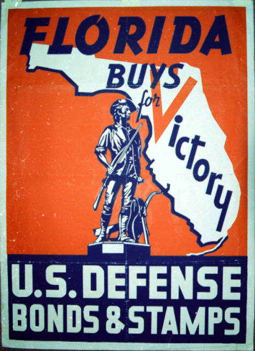 One of several posters contained in the papers of the State Defense Council of Florida, which helped organize communities across the state to meet the needs of the war effort during World War II (circa 1942).