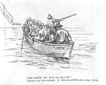 "Olivette" life boat carrying wounded in Spanish-American War, 1898, drawn by Philip Ayers Sawyer 