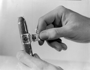 Close-up view of a cigar from the King Edward Cigars company: Jacksonville, Florida (1948)