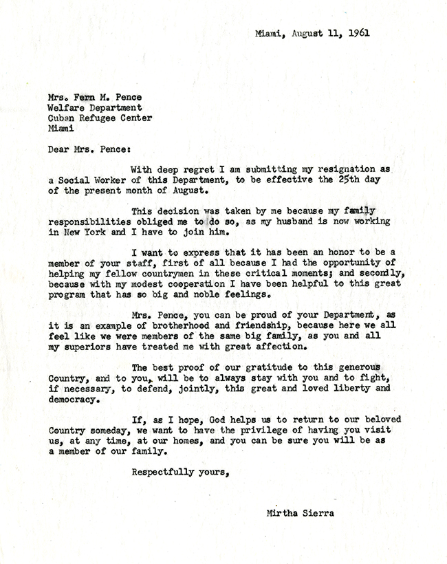 Mirtha Sierra to Fern M. Pence, August 11, 1961