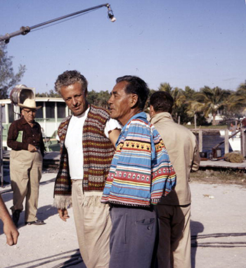 Director Nicholas Ray, left, with actor Cory Osceola during the filming of the movie “Wind Across the Everglades” (1958)