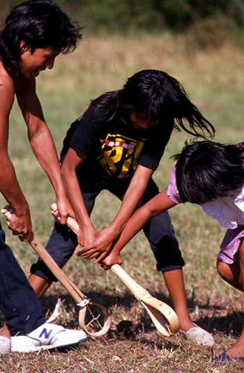 Young people playing stick ball: Big Cypress Indian Reservation, Florida (1989)