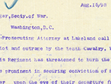 Governor Bloxham to the Secretary of War in Washington, D.C. Regarding Lakeland, Florida