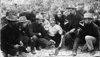 2nd Virginia Volunteers playing with a rattlesnake: Pablo Beach, Florida (1898)