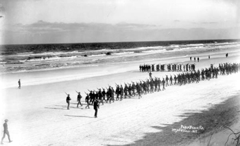 3rd Nebraska Volunteers marching on the beach: Pablo Beach, Florida (1898)