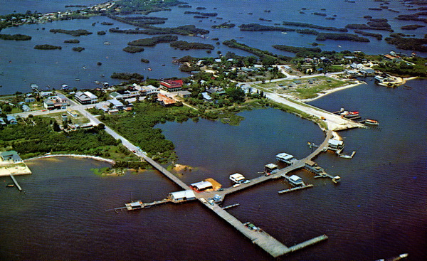 An aerial view of the Dock Street loop in Cedar Key. Photo circa 1970s.