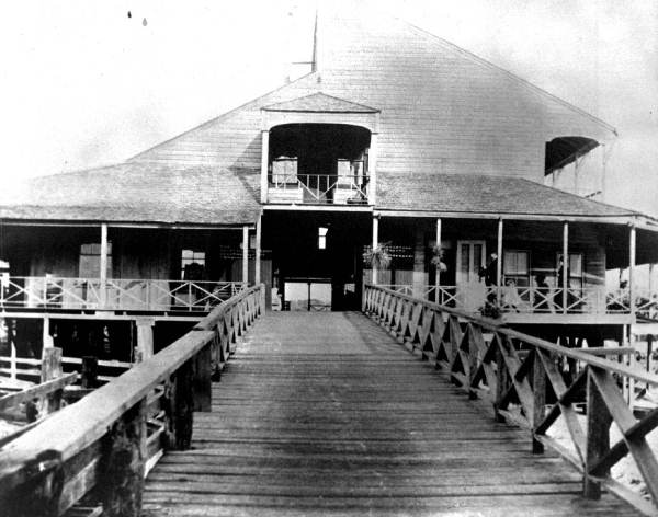 The barracks seen here were originally built by the United States Army during the Second Seminole War. Over time the building was expanded to accommodate a cable station and an increasing number of weary cattle drivers (circa 1890s).