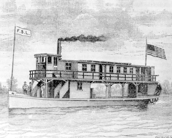 The F.S. Lewis, a steamer used to transport goods and passengers across lakes Alto and Santa Fe (circa 1880s).