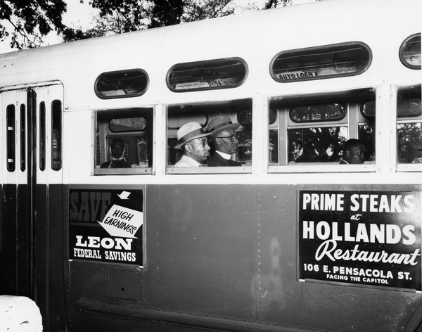 Reverend C. K. Steele (center left), and Reverend H. McNeal Harris (center right), protesting segregated bus seating in Tallahassee