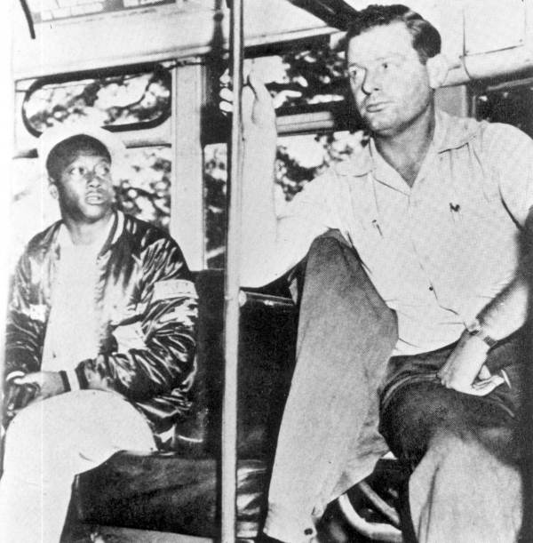 Morris Thomas defying segregated bus seating in Tallahassee, 1956