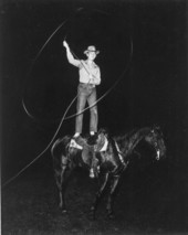 Buck McLean shown trick riding and roping - Gainesville, Florida .