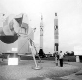 Tourists look at a lunar module - Cape Canaveral, Florida