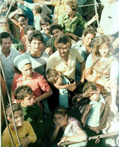 Cuban refugees on board boat during the Mariel Boatlift - Key West, Florida