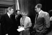 UPI reporter Barbara Frye with Governor Reubin Askew, Congressman Bill Young and Florida Secretary of State Richard Stone.