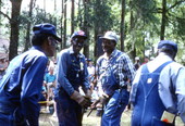 Gandy dancers performing railroad work at the Florida Folk Festival- White Springs, Florida