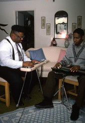 Gospel steel guitarist Aubrey Ghent (L) teaching his apprentice Elton Noble - Fort Pierce, Florida