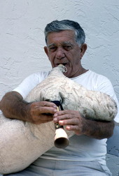 Greek bagpipe player Nikitas Tsimouris playing the tsabouna - Tarpon Springs, Florida