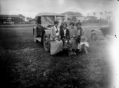 Sitting on a decorated car for the parade - Saint Augustine, Florida.