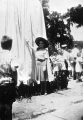 Mrs. Spessard Holland unveiling memorial to Colin P. Kelly, Jr. - Madison, Florida