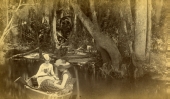 Florence Dakin with visitor Eloise Bennett on the Saint Johns River near the Racimo Plantation.