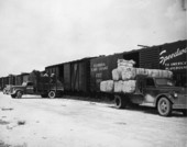 Produce being loaded into refrigerated cars