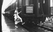 Unidentified woman boarding the "Orange Blossom Special" train - Sebring, Florida.