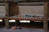 Reproductions of period items on display inside the council house at San Luis Mission - Tallahassee, Florida.