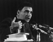 View of political activist Ralph Nader speaking at the Miami-Dade Community College