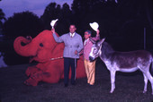 Governor Claude Kirk, left, and Dick Pope with animals at the Cypress Gardens theme park in Winter Haven.