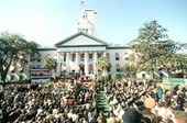 Crowd during inauguration ceremony on the east lawn of the Old Capitol.