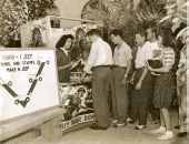 UM students lined up to buy war bonds on campus - Coral Gables, Florida