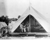 First aid tent at camp for Overseas Railway construction workers