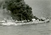 Tanker "Gulfland" burning in the water - Hobe Sound, Florida.