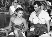 Esther Williams' hair being prepared for an underwater sequence - Silver Springs, Florida.