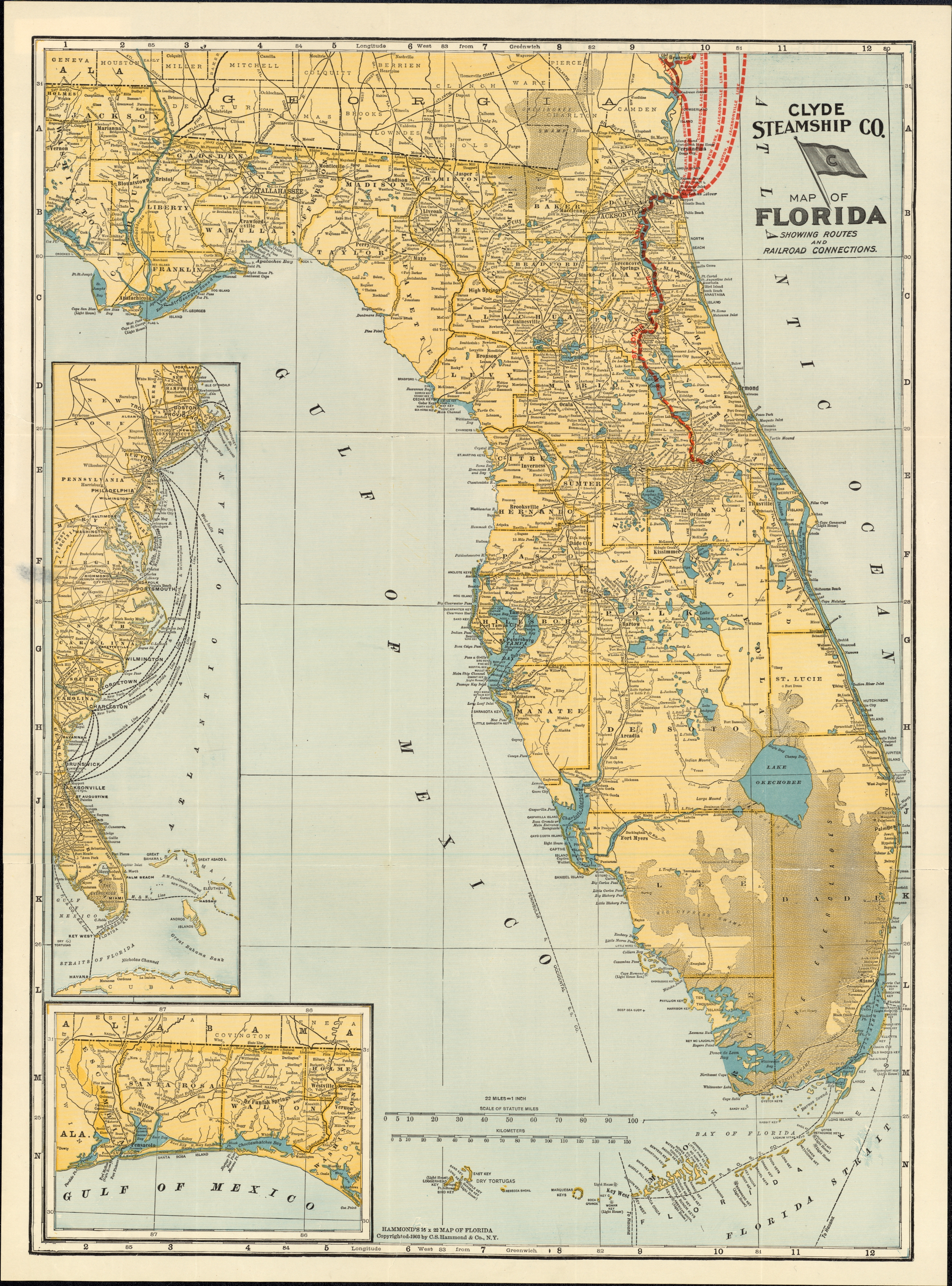 Clyde Steam Ship Lines Map, 1903