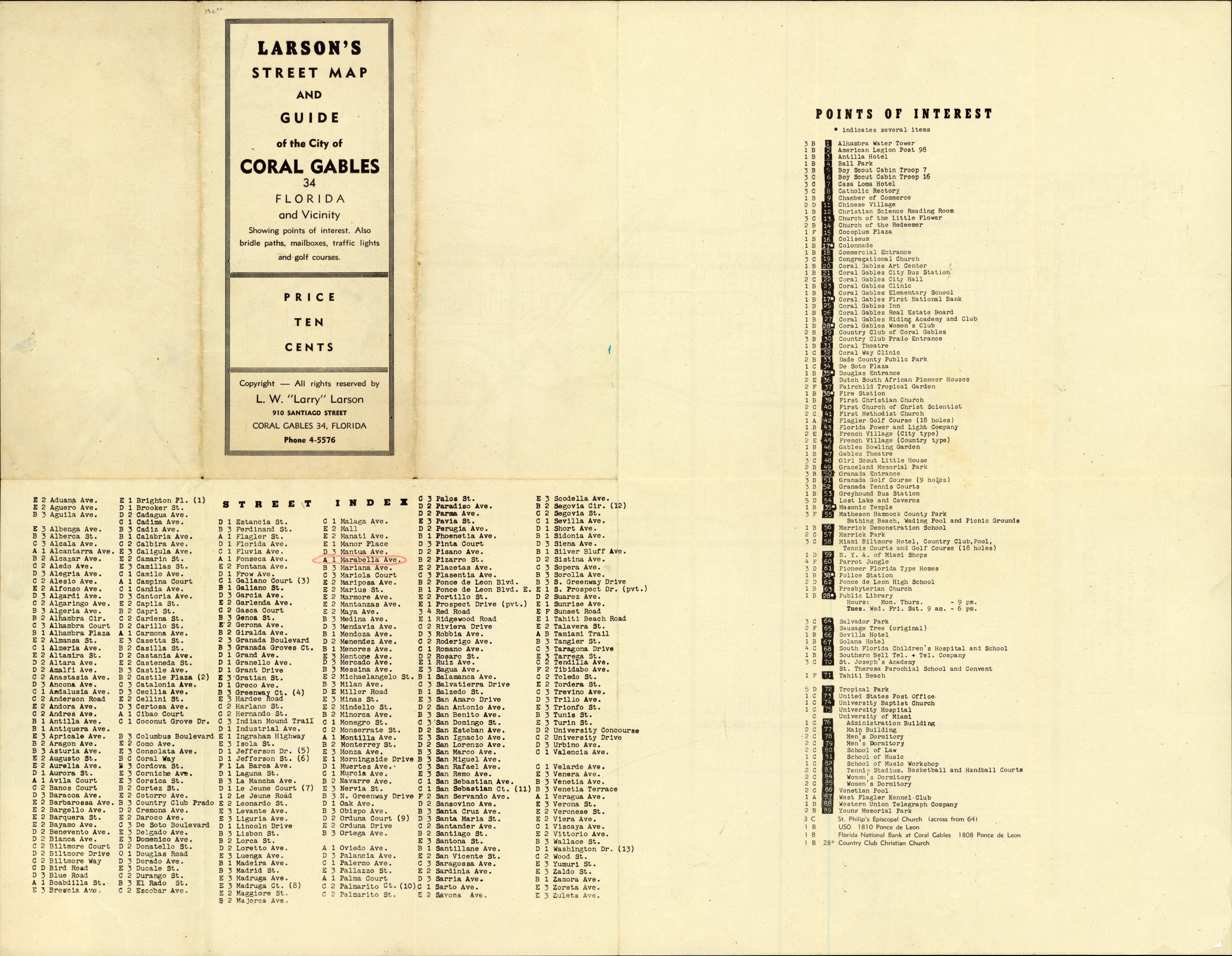 Street Map and Guide of Coral Gables, 1934