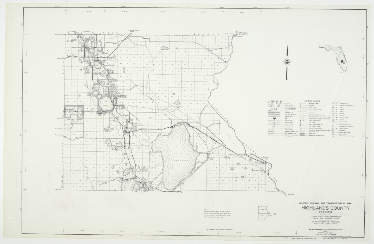 State Road Department Map of Highlands County, 1955