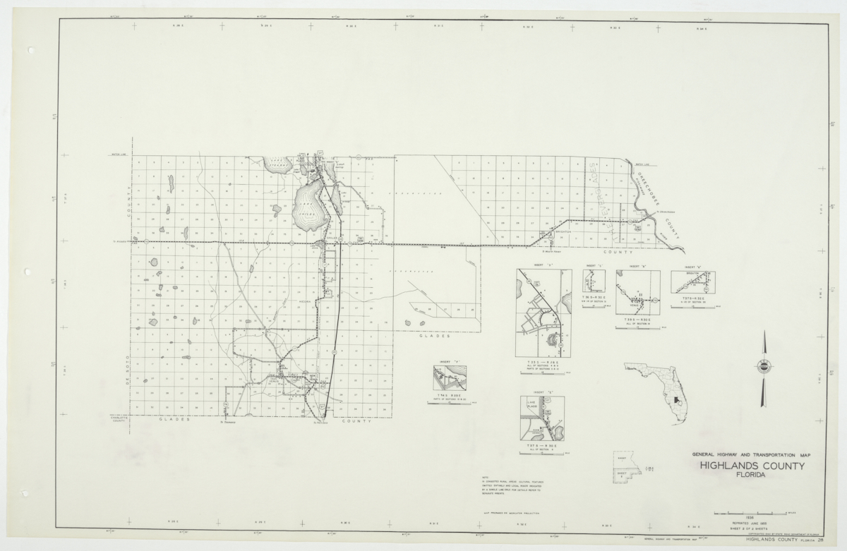 State Road Department Map of Highlands County, 1955