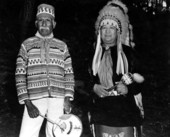 Seminole Indian Billy Bowlegs III with Creek Indian painter Fred Beaver at the 1954 Florida Folk Festival- White Springs, Florida